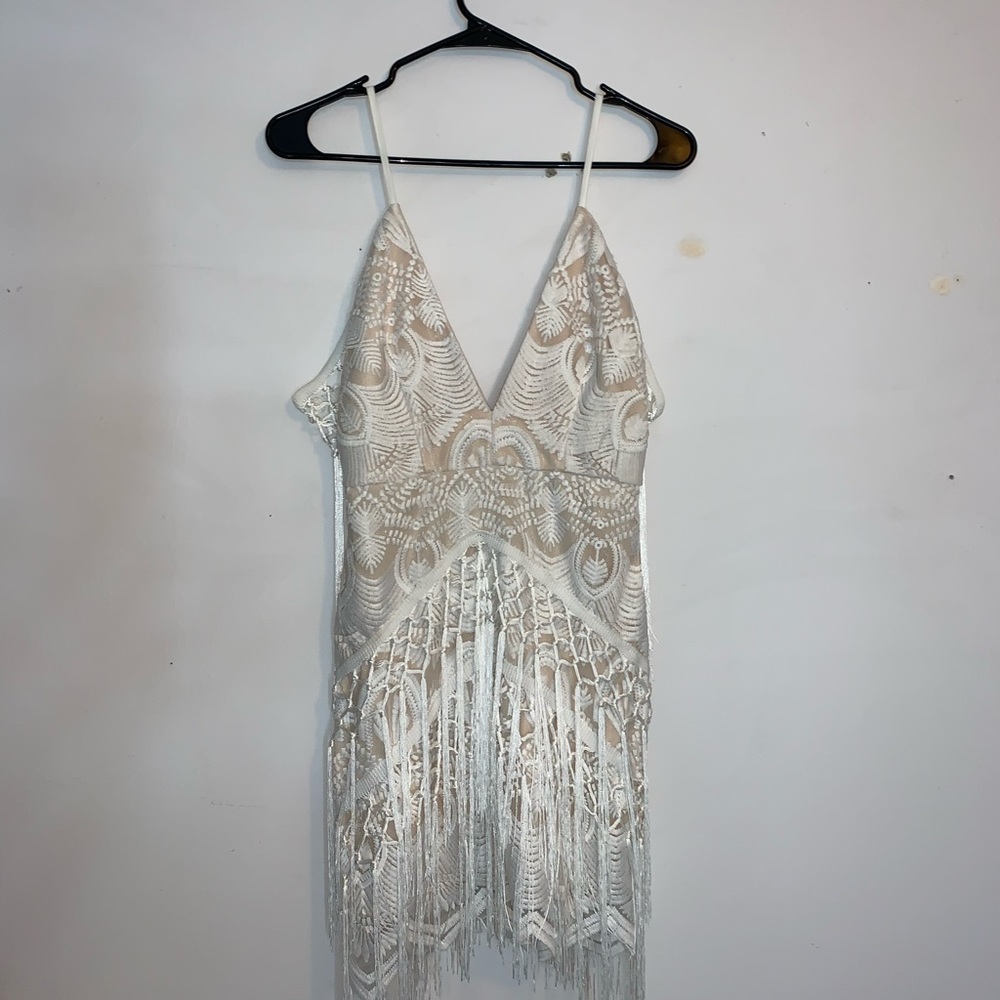 White lace fringe dress